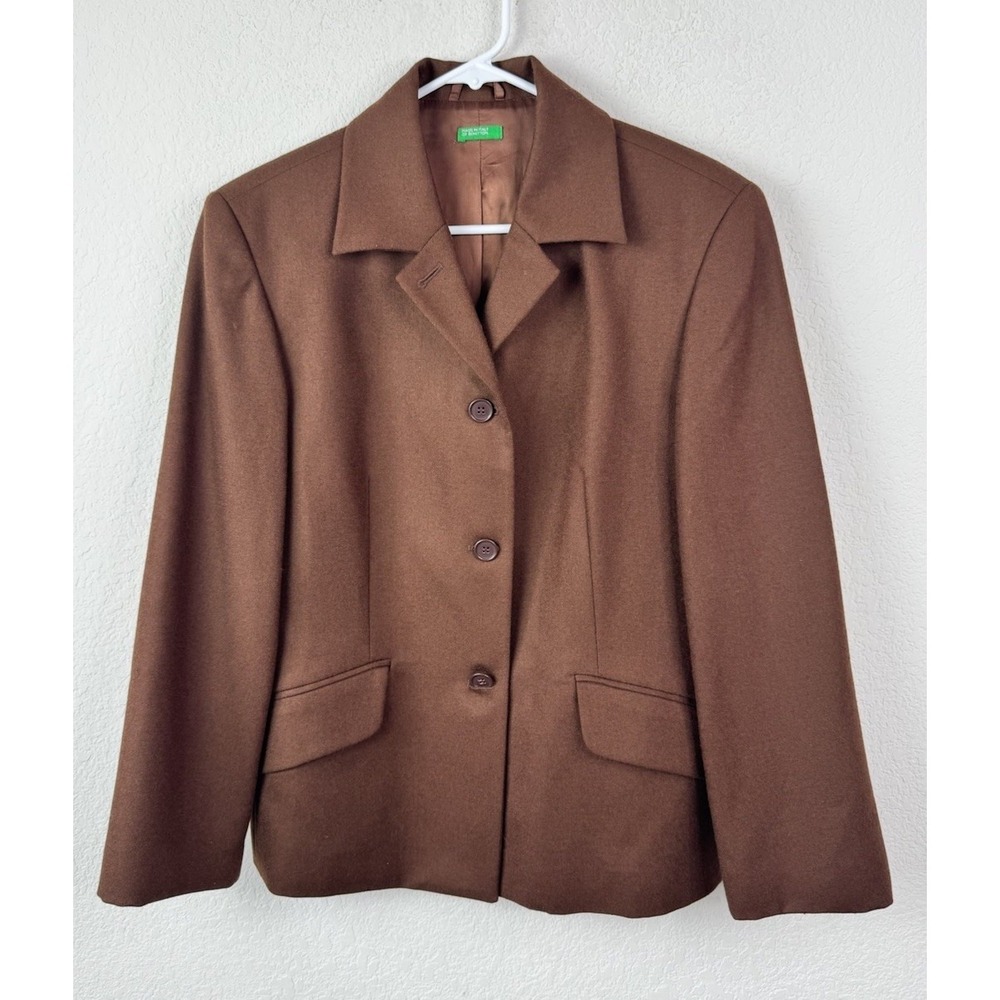 Benetton 100% Wool Blazer Jacket Brown Made in Italy Women's IT 44 Old Money